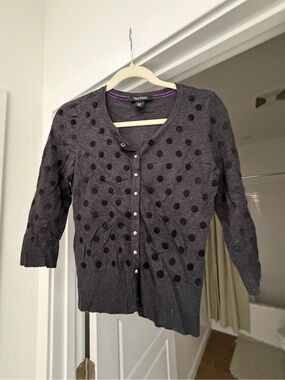 White House Black Market Black Polka Dot Cardigan Sweater